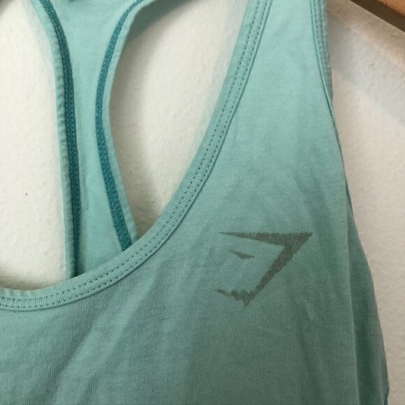GYMSHARK Pastel Aqua Blue Sleeveless Racerback Cutout Semi Sheer Tank Top sz XS - Picture 3 of 7